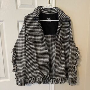 Zara Black and White Houndstooth Jacket